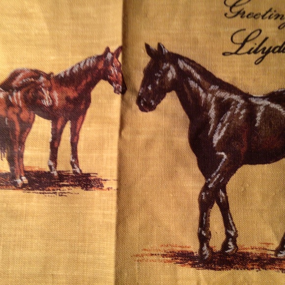 Vintage horse print kitchen cloth. 100% linen. - Picture 10 of 14